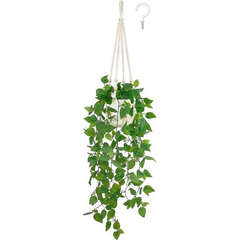 Fausse Plante à Suspendre avec Pot - Plantes artificielles pour décoration d'intérieur en macramé avec Fausses vignes Vertes pour Chambre à Coucher, Salle de Bain, Cuisine, Bureau, Ivoire (1/5)