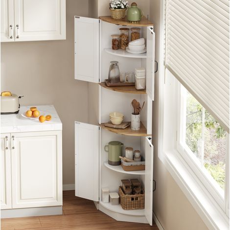 Armario esquinero de cocina 39,5 x 39,5 x 180 cm en MDF blanco, 5 espacios, OKWISH (1/5)