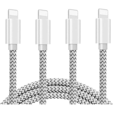 Chargeur de téléphone 4Pack Câble de chargement et de synchronisation USB tressé en nylon 10FT Compatible avec le téléphone 11 Pro Max 11 Pro 11 XS MAX XR X 8 8 Plus 7 7 Plus 6s 6s Plus 6 6 Plus et pl (1/5)