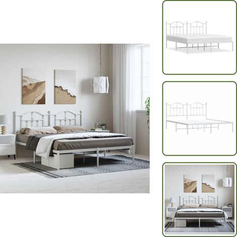 Bettgestell mit Kopfteil Metall Weiß 183x213 cm - Metallbettfundament - Doppelbett - Weißes Bettgestell - Boxspringrahmen - Bettrahmen (1/5)