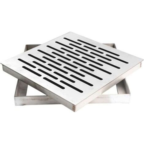 Siphon de sol en acier inoxydable avec cadre, couvercle de drainage extérieur, grille d'évacuation d'eau de pluie, carré antidérapant pour sol de jardin (200 x 200 x 20 mm) (1/5)