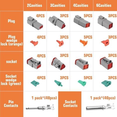 NALOOKAMIC Connecteur Automobile, Sets Ensembles 140PCS Connecteur Imperméable DT à 2/3/4/6/ Pin avec boîte, Auto Terminal Connecteur de Fil de Voiture Électrique Étanche pour Moto Camion Bateaux