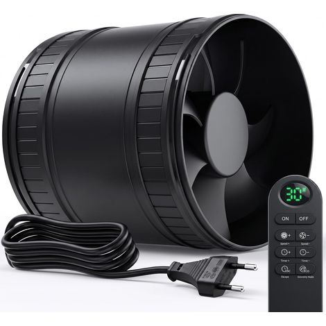 Ventilateur Conduit 100 mm avec Minuteur, 8 Vitesses, 95-310 m³/h  Ventilateur d'Extraction Télécommande, Protection Surchauffe, Aérateur de Conduit Silencieux Salle de Bain Serre Garage WC (1/5)