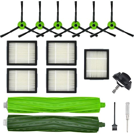 Pièces de rechange pour iRobot Roomba J5 J5+ J6 J6+ J7 J7+ J8 J8+ J9 J9+ Série J J Plus Aspirateur Robot, 1 Roue avant pivotante, 1 Brosse en caoutchouc, 5 Filtres HEPA, 6 Brosse latérale (1/5)