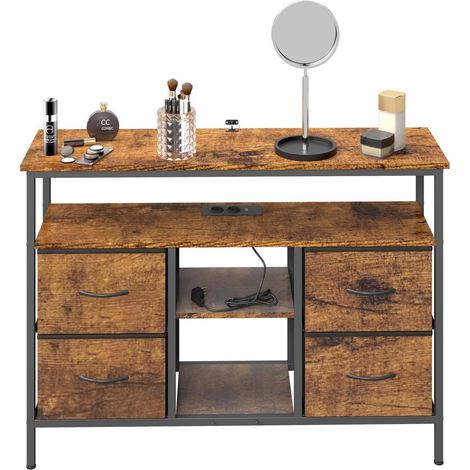 Kommode mit 4 Schubladen, USB & Steckdosen, LED, Industrial Stil, Braun (1/5)