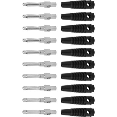 Lot de 10 fiches banane mâles empilables 4mm 7 broches cuivre 1000V 32A gaine souple vissée noire (1/5)
