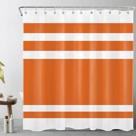 Rayures Orange et Blanches Rideaux de Douche 180x200cm(LxH) Géométrique Abstrait Rideaux de Bain avec Crochets,Texturé Simple Extra Longue Imperméable Polyester Anti Moule Salle de Bain Décor (1/5)