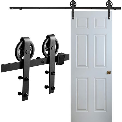 Kit système porte coulissante 183cm, rail acier carbone, poulie nylon silencieuse, pour intérieur bureau (1/5)
