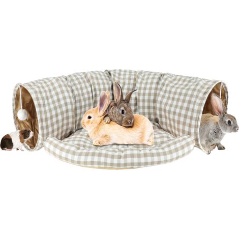 Cama túnel BWOGUE para conejos, túnel plegable 2 en 1 con alfombra extraíble y escondite para gatos, gatitos, conejos y cobayas.