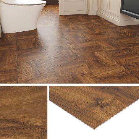 Lino Sol Adhesif Bois Marron 30x30CM Dalle PVC Adhesive Sol Salle de Bain Imitation Bois Naturel 32-Dalles Carrelage Adhesif Sols Cuisine Revetement de Sols Adhésif pour Corridor WC (1/5)