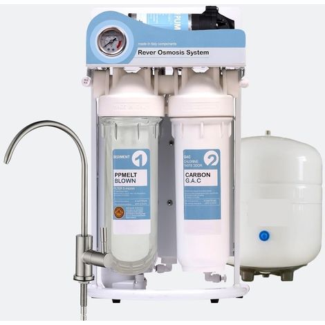Système de Filtre à Eau Système d'osmose Inverse Premium à 5 étages avec Robinet et réservoir en métal 3,2 G - 50 GPD, Puissance : 220-240