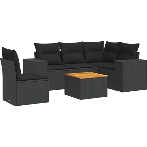 Set de sofás de jardín 6 piezas y cojines ratán sintético negro vidaXL (1/5)