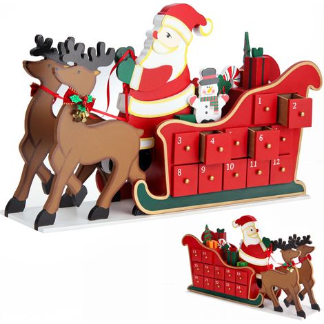 Spielwerk Traditional Wooden Christmas Advent Calendar Reusable Xmas Countdown  Advent Calendar Sled