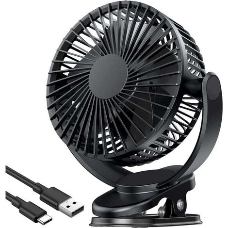 Ventilatore da scrivania portatile da 5 pollici con clip USB e batteria da 5000 mAh, 3 velocità, doppia rotazione a 360°, con cavo USB, adatto per casa e ufficio -Crezuo
