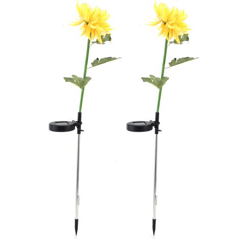2 lampes solaires LED chrysanthème, lumière blanche, décoration extérieur jardin, piquet pelouse, fleur artificielle, 2 pièces, jaune (1/5)