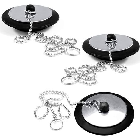 3 Pièces Bouchon Baignoire Universel,Bouchon de Lavabo avec La Chaîne à Billes Bouchon,Bouchon d'Evier Cuisine,pour Évier,Salle de Bain et Cuisine