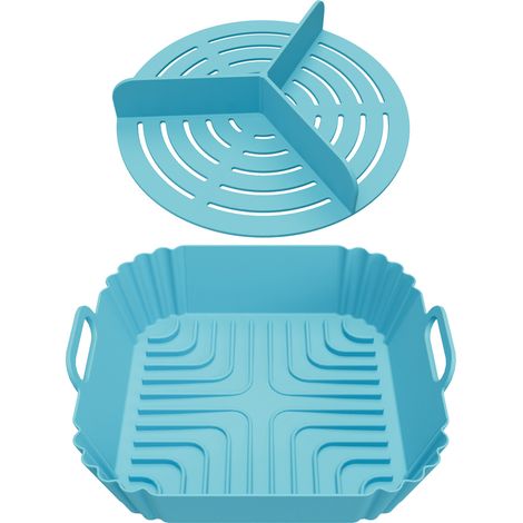 Lot panier silicone pour friteuse à air + grille de cuisson séparable, qualité alimentaire résistant à la chaleur, poignées anti-brûlure (1/5)