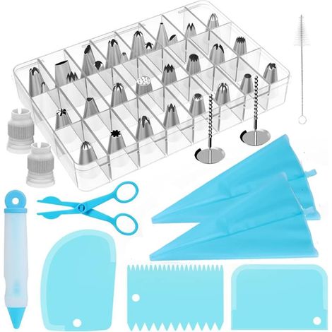 Poche À Douille - Silicone Alimentaire - 42 Pièces - Kit Pâtisserie Complet avec Douilles, Grattoirs, Stylo et Ciseaux - Pour Décoration Gâteaux Maison ou Professionnelle