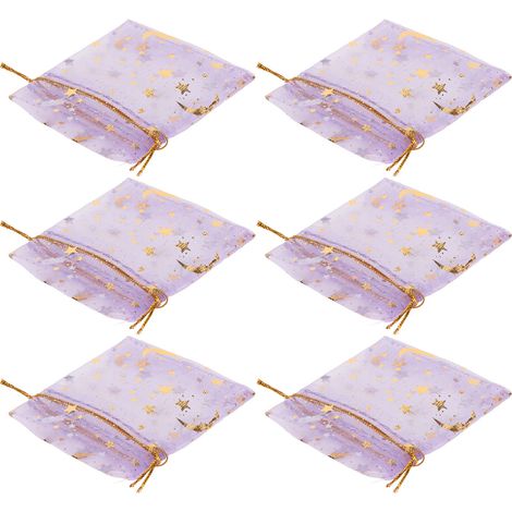 100 Sachets Organza Étoiles et Lune Violet, Emballage Cadeau pour Mariage, Baptême, Fêtes - Élégant et Pratique (1/5)