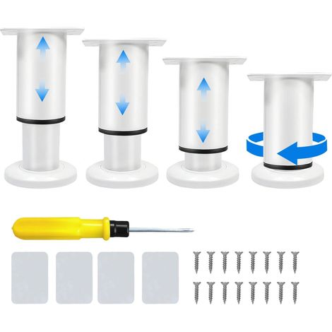 4 Pièces Pieds de Meuble Réglables 8-12 cm, Pied de Lit et Pied Meuble Blanc en Métal, avec 16 Vis et 4 Patins Antidérapants – Idéal pour Canapé, Armoire et Table (1/5)