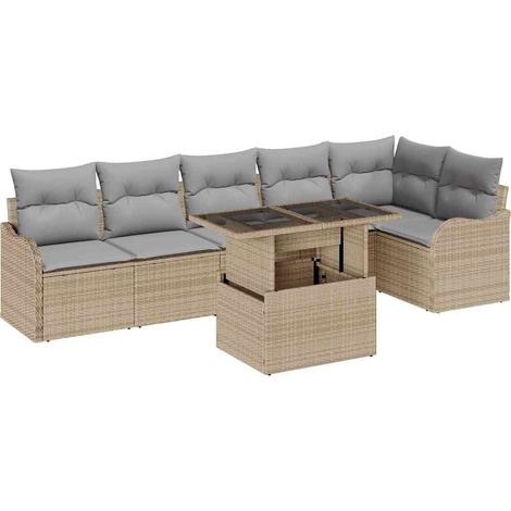 Maison Exclusive - Conjunto de sofá de jardín 7 pcs Beige Rattan