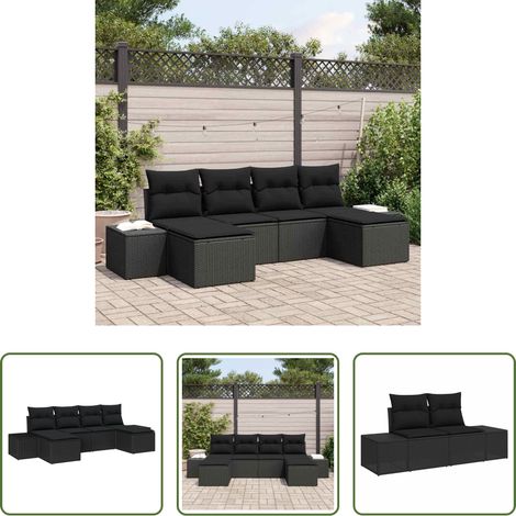 Terrassensofa -  Garten-Sofa-Set mit Kissen 4 pcs Schwarz Poly-Rattan (1/5)