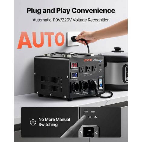 Transformateur 220 V à 110 V et 110 V à 220 V, Transformateur de Tension Élévateur Abaisseur Auto, 3000 VA, avec 3 Prises US, 3 Pri… (1/5)
