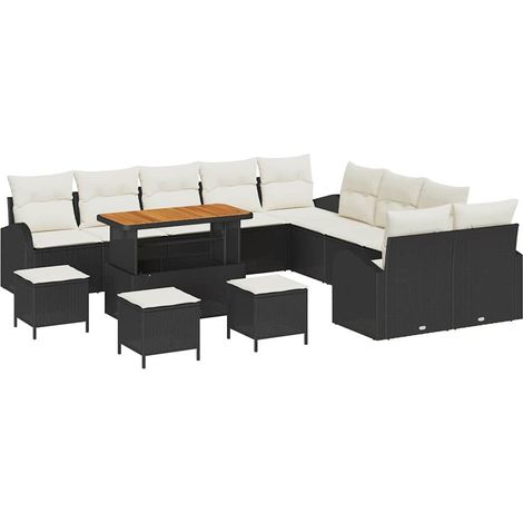 Maison Exclusive - Set Divano da Giardino con cuscino 14 pcs Nero e Crema