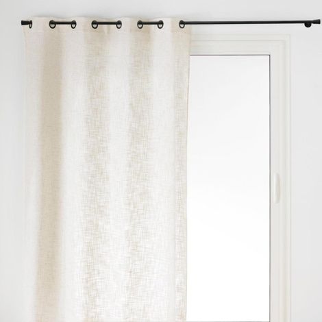 Paris Prix – Rideau à œillets effet lin 140x260cm – 96% polyester et 4% lin – Label Oeko-Tex – Couleur naturel