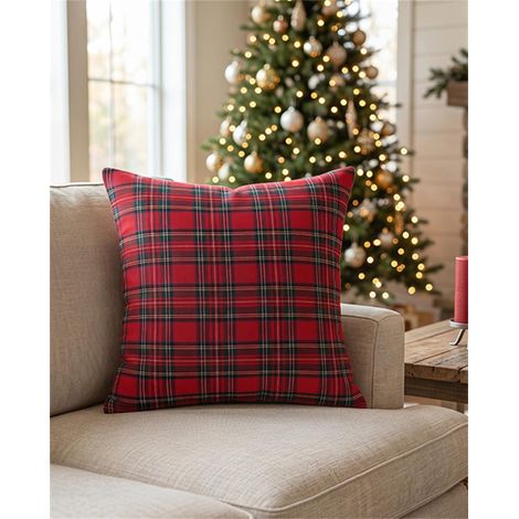 Lot de 2 Housses de Coussin Carreaux Rouges 40 × 40 cm, Coton Polyester Réversible, Décor Rustique de Noël pour Canapé et Chalet, sans Garnissage (1/5)