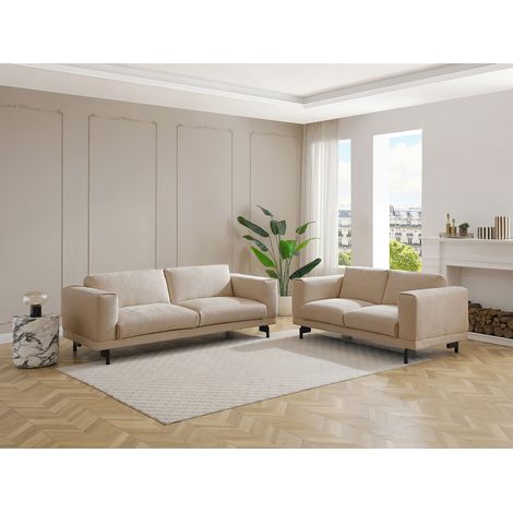 Divani 3 posti e 2 posti in tessuto ciniglia beige - DEMBOLA