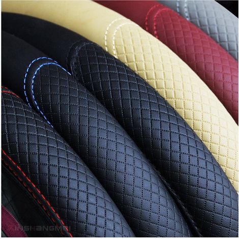 Nero e rosso - Coprivolante per auto, protezione per volante, diametro 38 cm (15") in pelle (1/3)