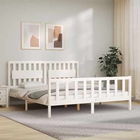 vidaXL Bed Frame without Mattress White Super King Size Solid Wood Pine (1/5)