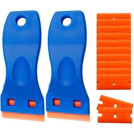 Blue Ceramic Hob Scraper, 2 Plastic Scrapers, 100 Pieces Window Squeegees for Removing Labels, Glue, Paint, Stickers and Decals (1/5)