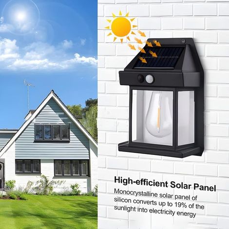 Lumieres Solaires Exterieur, 4Pack Lanterne Murale Étanche IP65 avec Détecteur de Mouvement & 3 Modes - Éclairage Sécurité Solaire pour Jardin, Terrasse, Porche, Portail (1/5)