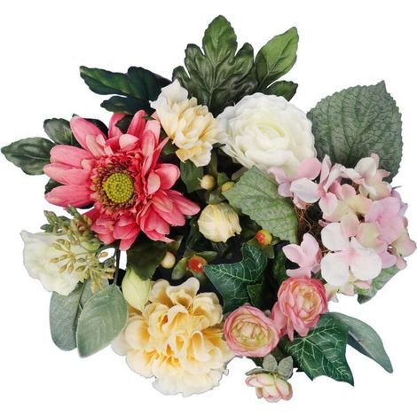 Couronne romantique de roses, d'hortensias et de gerberas, diamètre 25 cm (1/3)
