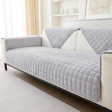Fundas lavables de franela para cojines de sofá, Funda antideslizante para sofás de 1, 2 o 3 plazas, color beige/blanco, 90 x 180 cm (1/5)