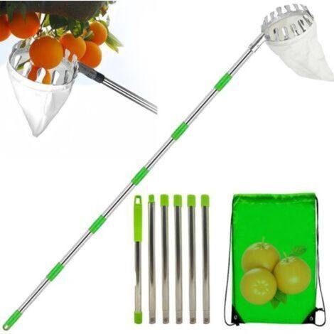 Cueille Fruit Telescopique,Cueille Fruit,Cueille Fruit Télescopique,2.4M Cueilleur de Fruits avec Manche télescopique, cueilleur de Fruits avec Manche télescopique léger en Acier Inoxydable (1/5)