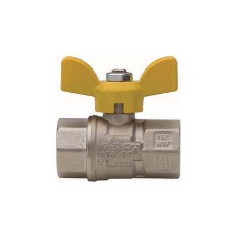 VALVOLA A SFERA PER GAS A PASSAGGIO TOTALE FIL FF CON FARFALLA Misura: 1/2" DN 15