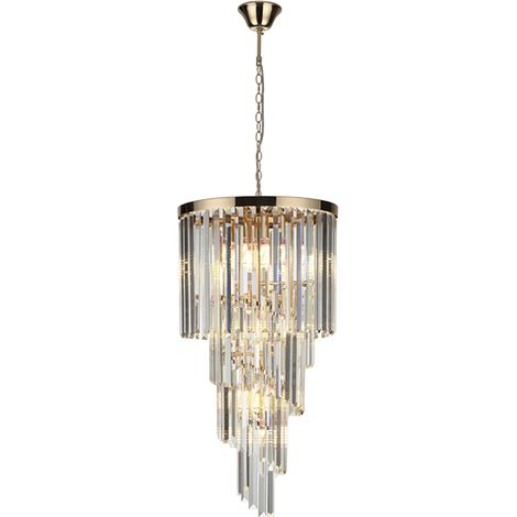 olfus deckenleuchte de 9xe14 h.180(max)xd.40cm m/klarglas &amp gold platte