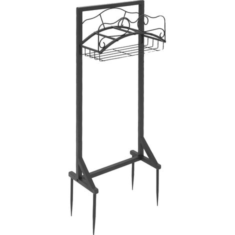 Soporte para manguera de jardín, construcción robusta de hierro, diseño que ahorra espacio, color negro. (1/2)