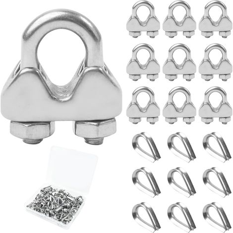 Lot de 30 serre-câbles en U 4 mm, en acier inoxydable 304, serre-câble en U, serre-câble à étrier, cosses de câble métallique, serre-câble métallique (1/5)