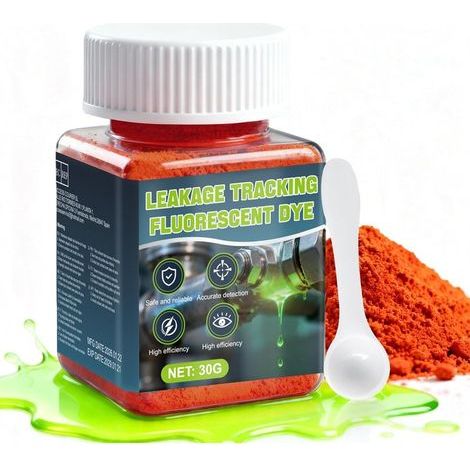Fluorescéine, Colorant Fuite Piscine, Détecteur de d'eau, Contient Une Cuillère Doseuse, pour Recherche Piscines, Plomberie, Toiture, Voiture, 30g - (1/5)
