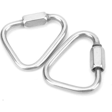 2pcs Triangle Quick Link, Climbing Carabiner, Triangle Carabiner, Stainless Steel Screw Lock Carabiner, Triangle Connection with Screw Lock for Mountaineering and Climbing (6mm Diameter) (1/5)