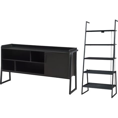 Ensemble de 2 meubles avec étagère échelle et meuble TV noir (1/5)