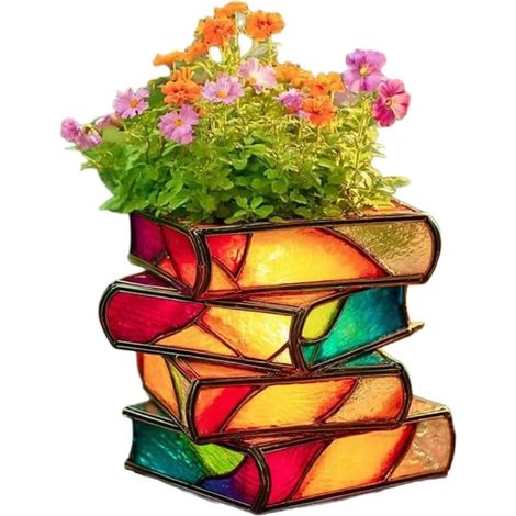 Pot de fleurs en forme de livres empilés - Vases décoratifs 3D mignons pour (1/5)