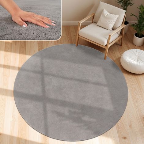Tapis Salon Moelleux Ultra Doux à Poils Courts - Antidérapant, Lavable, Confort Idéal pour Salon et Chambre, Dimension:160 cm Rond, Couleur:Gris (1/5)