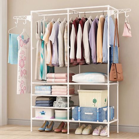 Appendiabiti doppio moderno con ganci, appendiabiti indipendente, armadio contenitore - 108x36x170 cm - Bianco (1/5)