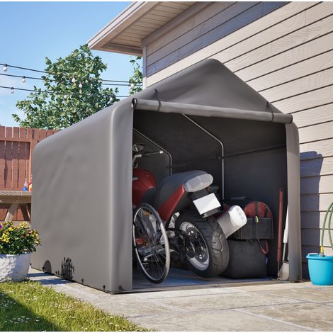 Garage à vélos 160x220x165 cm gris en acier et PE avec porte enroulable et structure résistante (1/5)