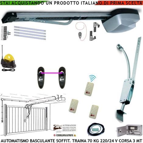 Kit Automatismo Per Basculante 70 Kg Motore 220/24 V da Soffitto Faro Antenna Binario Alluminio Catena Acciaio 3 Metri Cordino Per Sblocco Pattino 3 Radiocomandi Archetto Oscillante Luce di Cortesia (1/5)